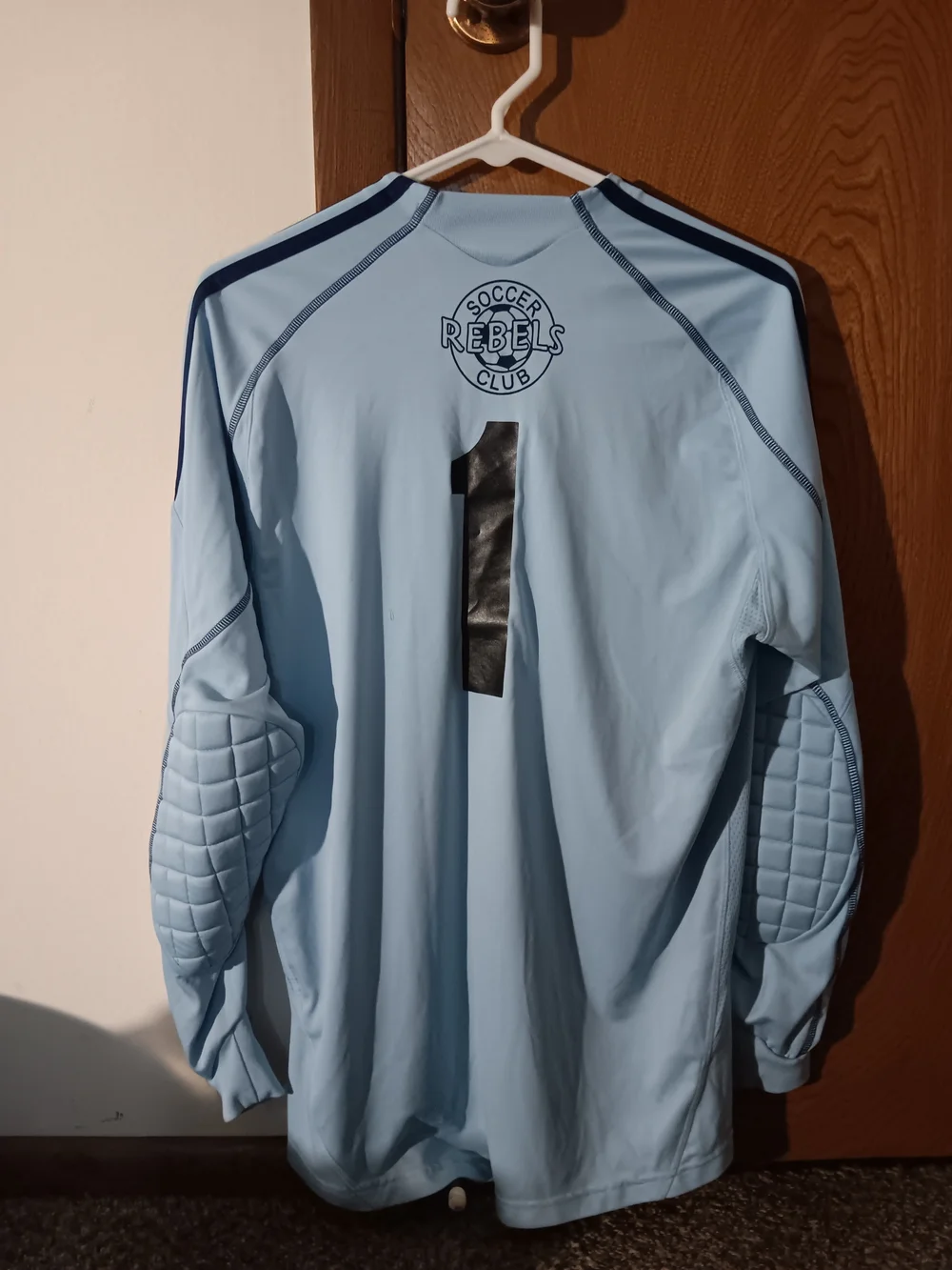 adidas Light Blue Long-Sleeve Rash Guard with Navy Stripes